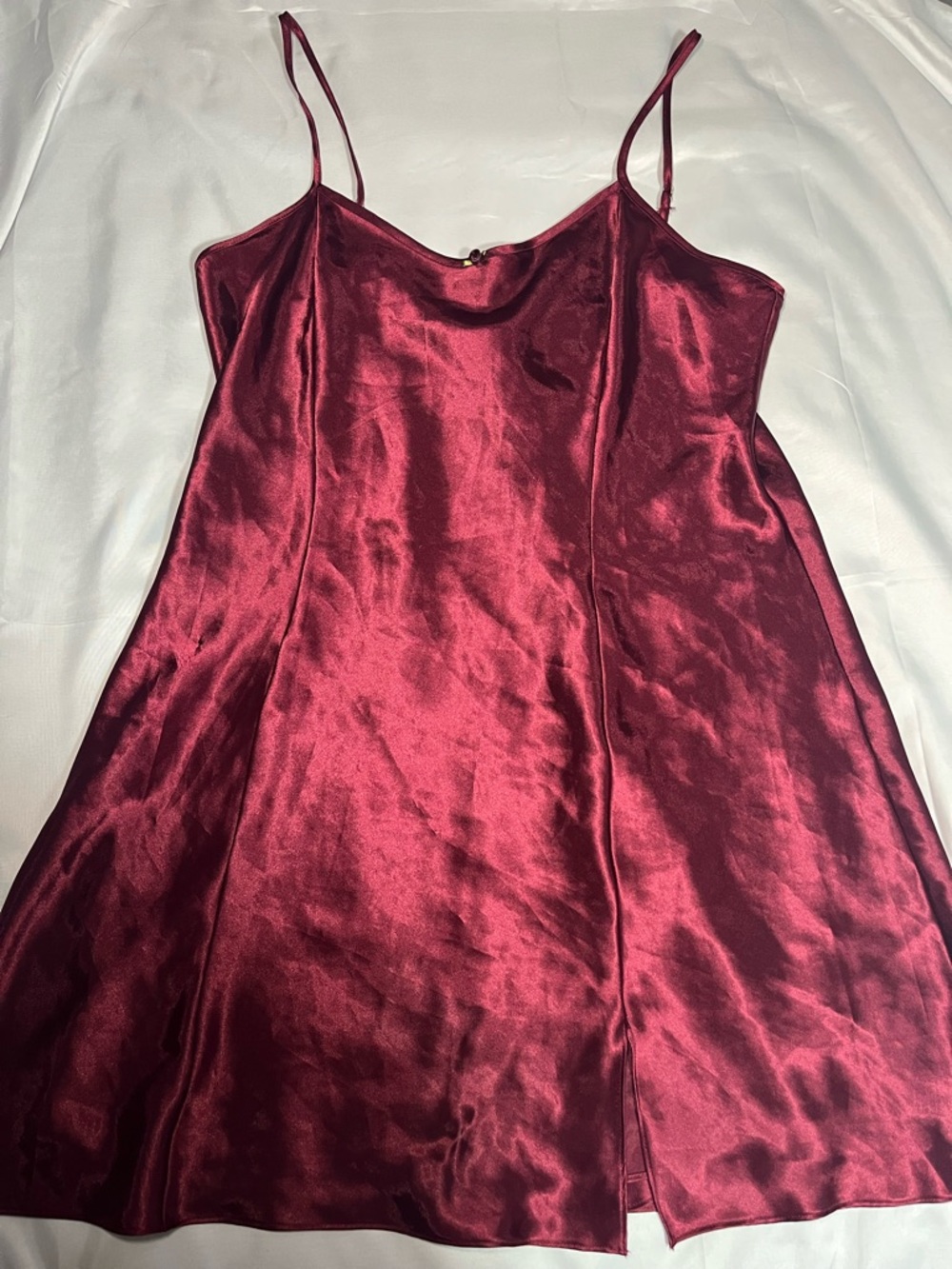 Vtg Sophia By Delicates Red Satin Rose Slip Dress Silky Burlesque Women M